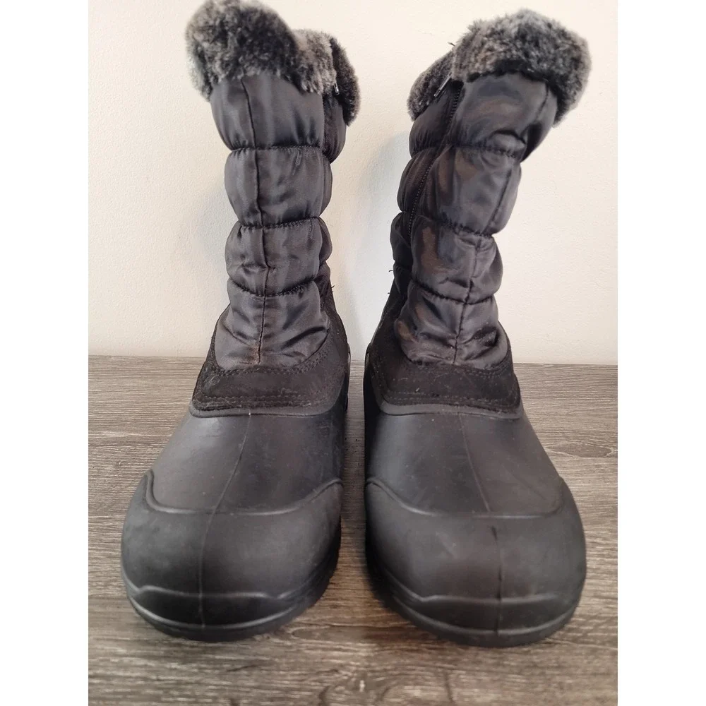 Time and Tru Women's Black Quilted Winter Snow Boots Faux Fur Lined Zip Size 9